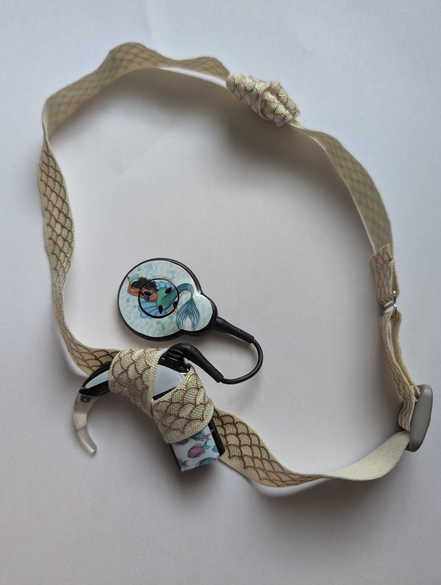 bandeau pour implant cochléaire et prothèse auditive taille ajustable serre tête anti perte motif écaille sirène