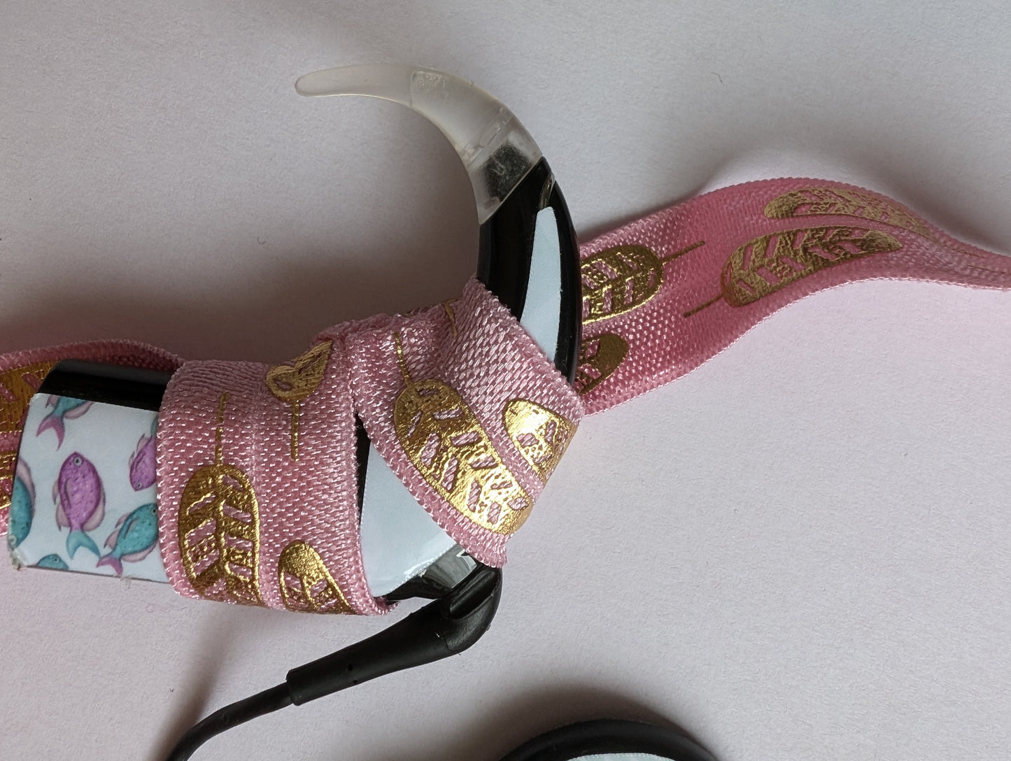 Bandeau réglable pour implant cochléaire et prothèses serre tête anti perte implant motif feuille doré