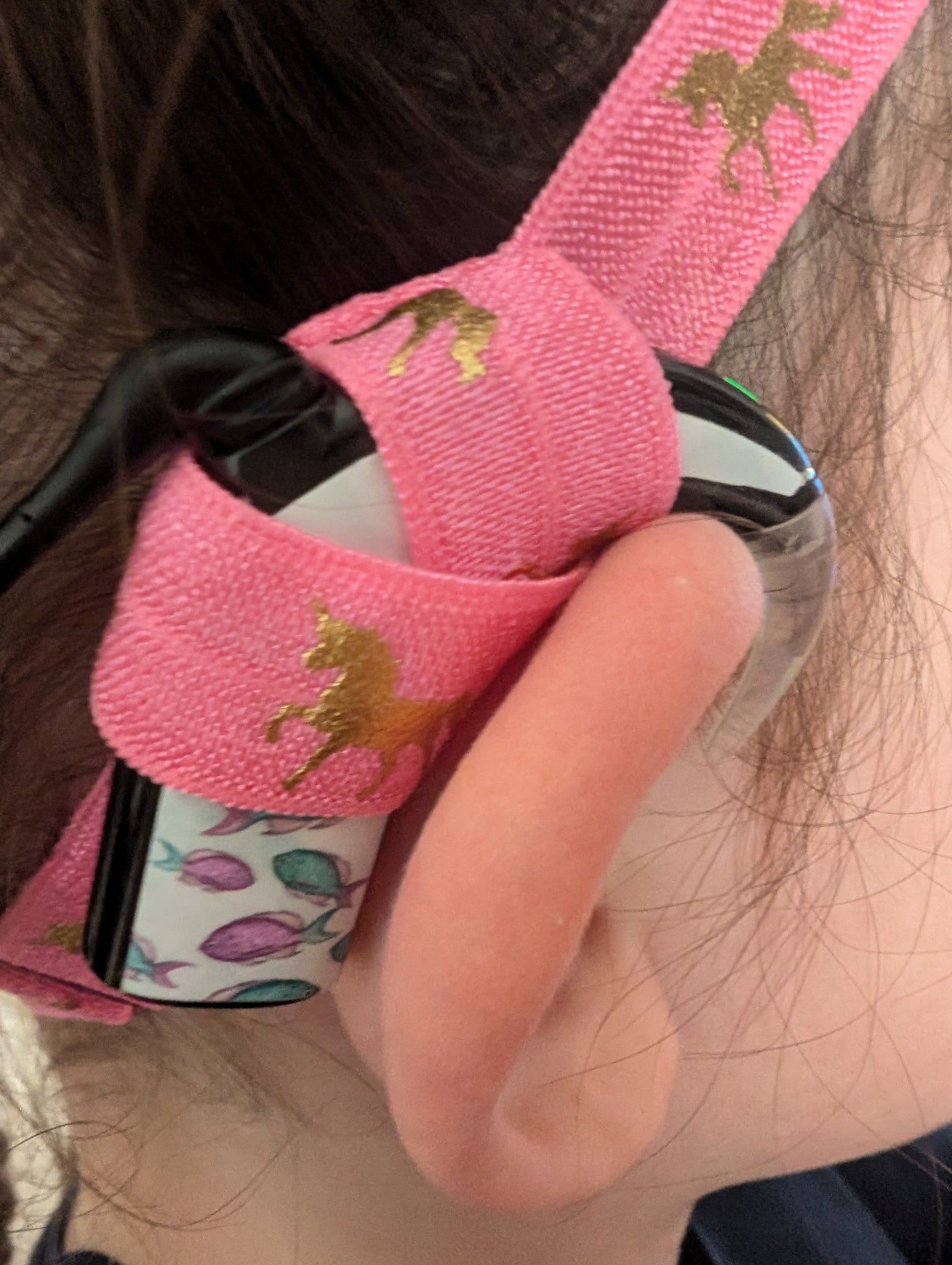 Bandeau pour implant cochléaire et prothèse auditive imprimé licorne serre tête anti perte taille ajustable