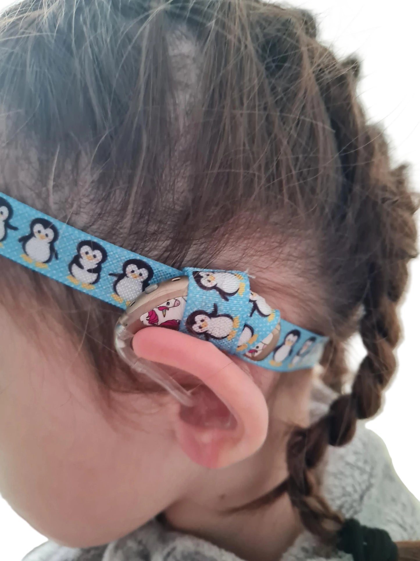 Bandeau ajustable pour implant et prothèses pour bebe et jeunes enfants motifs pingouins