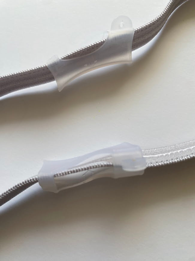 Bandeau antiderapant pour implant cochleaire et protheses auditives, fermé avec un crochet tres pratique