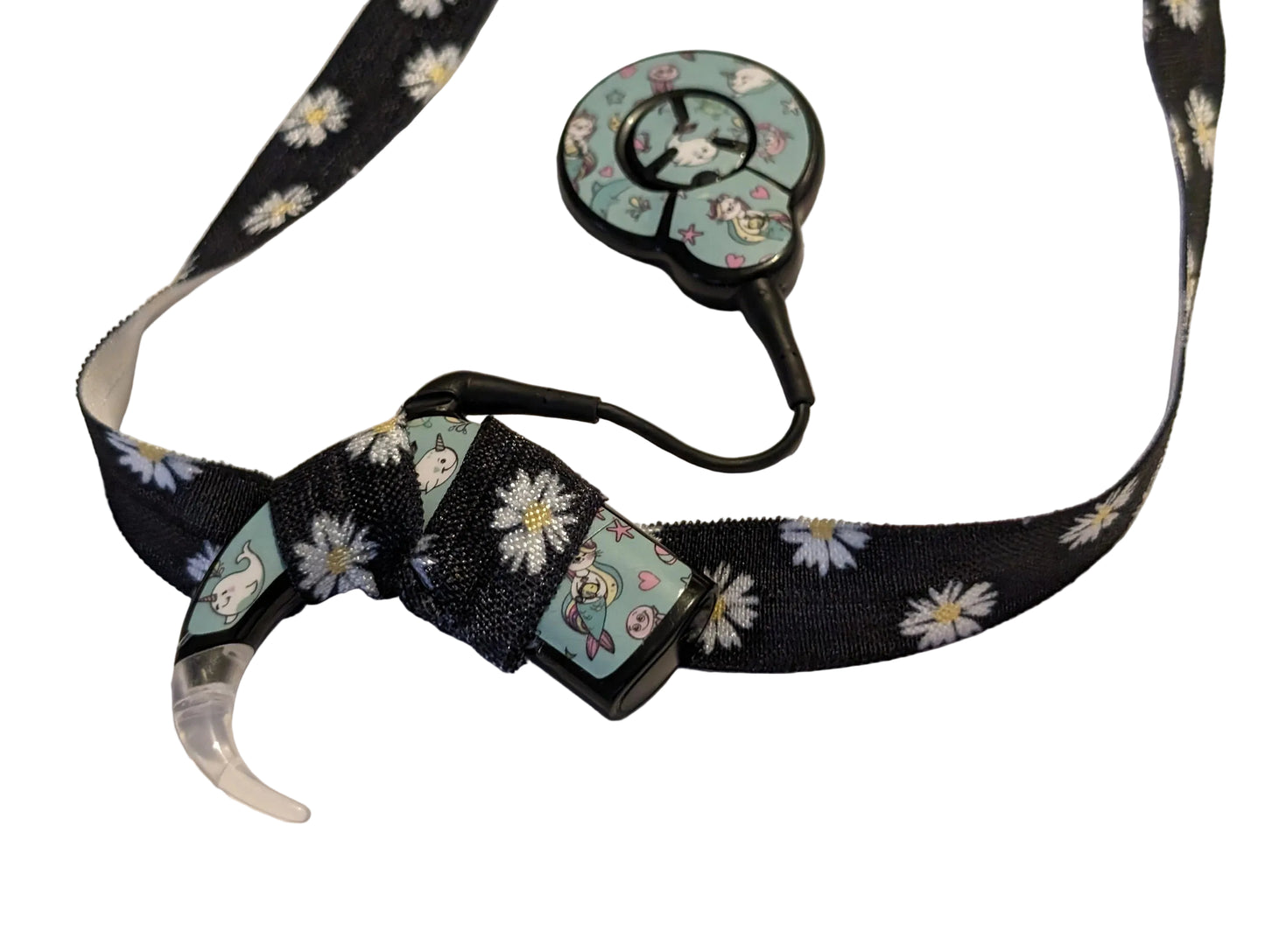 Bandeau ajustable pour implant cochleaire et aide auditive motif fleur
