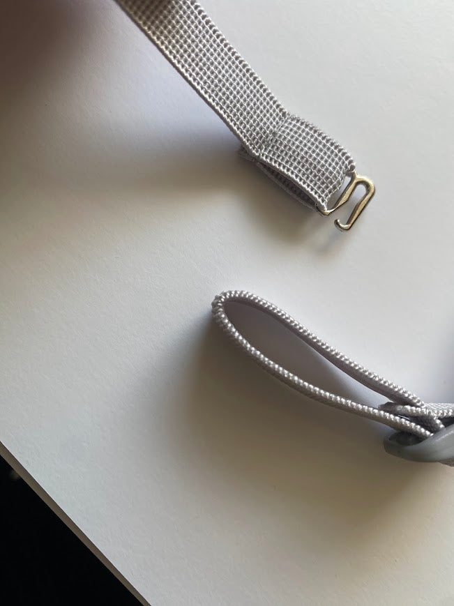 Bandeau antiderapant pour implant cochleaire et protheses auditives, fermé avec un crochet tres pratique