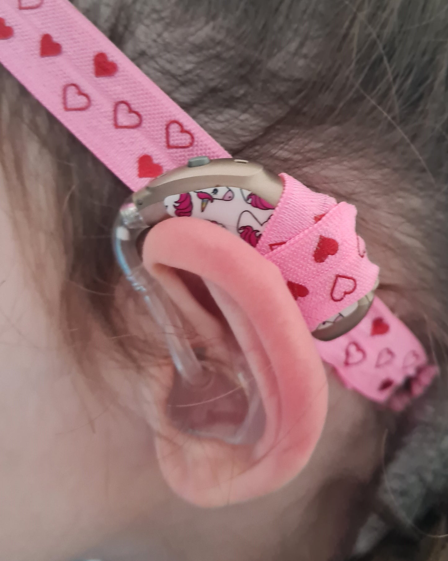 Bandeau ajustable pour implant cochléaire et prothèse auditive serre tête anti perte motif cœurs
