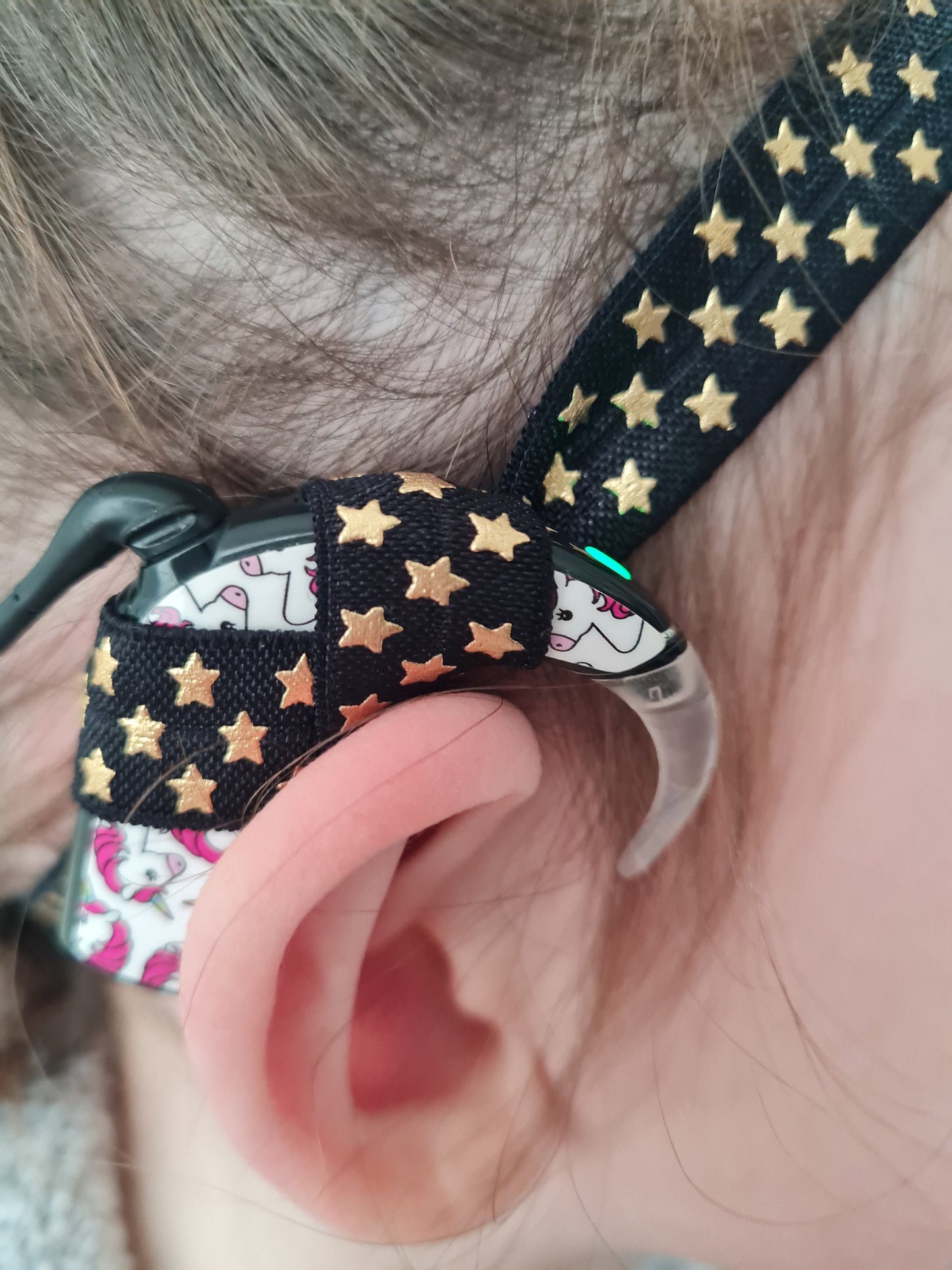 Bandeau pour implant cochléaire et prothèse auditive motifs Etoiles pour enfant et adultes