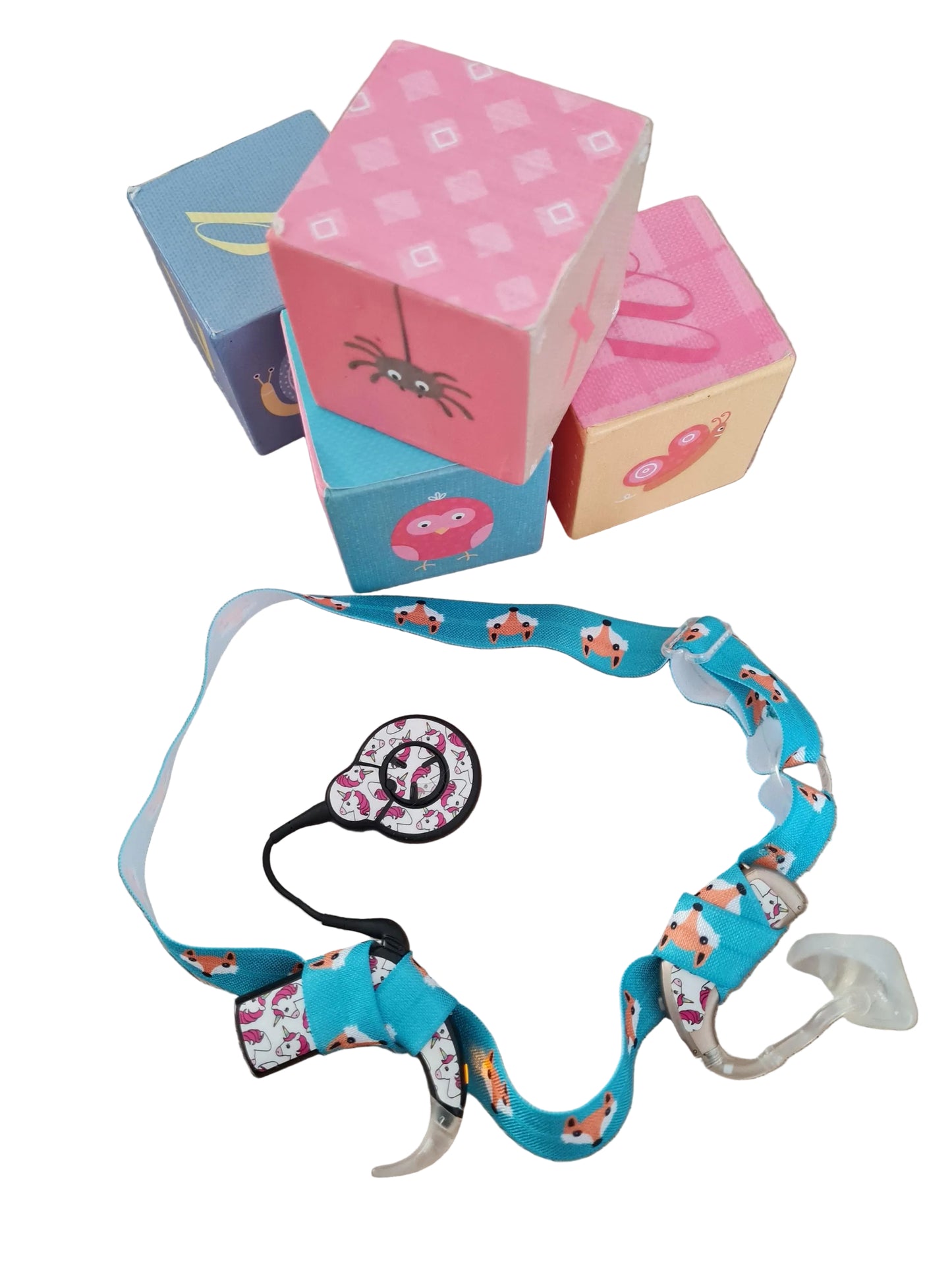 Bandeau ajustable pour implant cochleaire et aides auditives motif renard