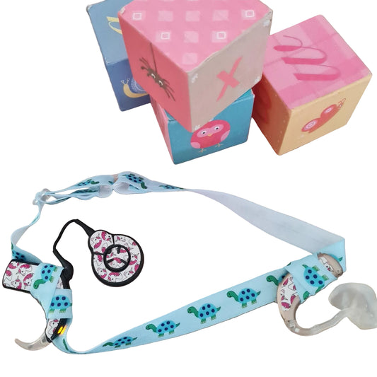 Bandeau de maintien pour implants cochleaires et aides auditives pour enfants motif tortues