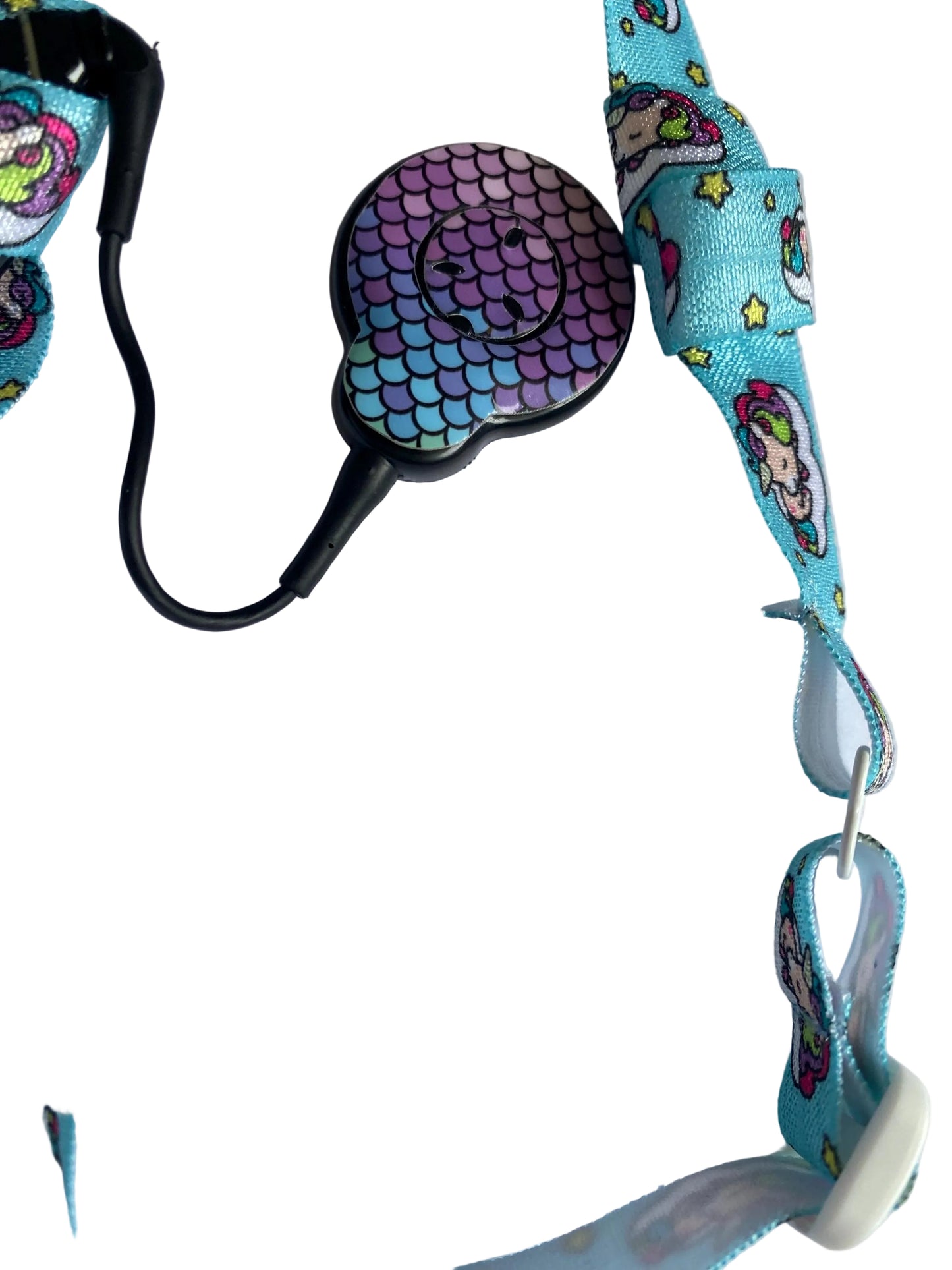 bandeau ajustable pour implant cochleaire et protheses auditives motif licorne sur nuage