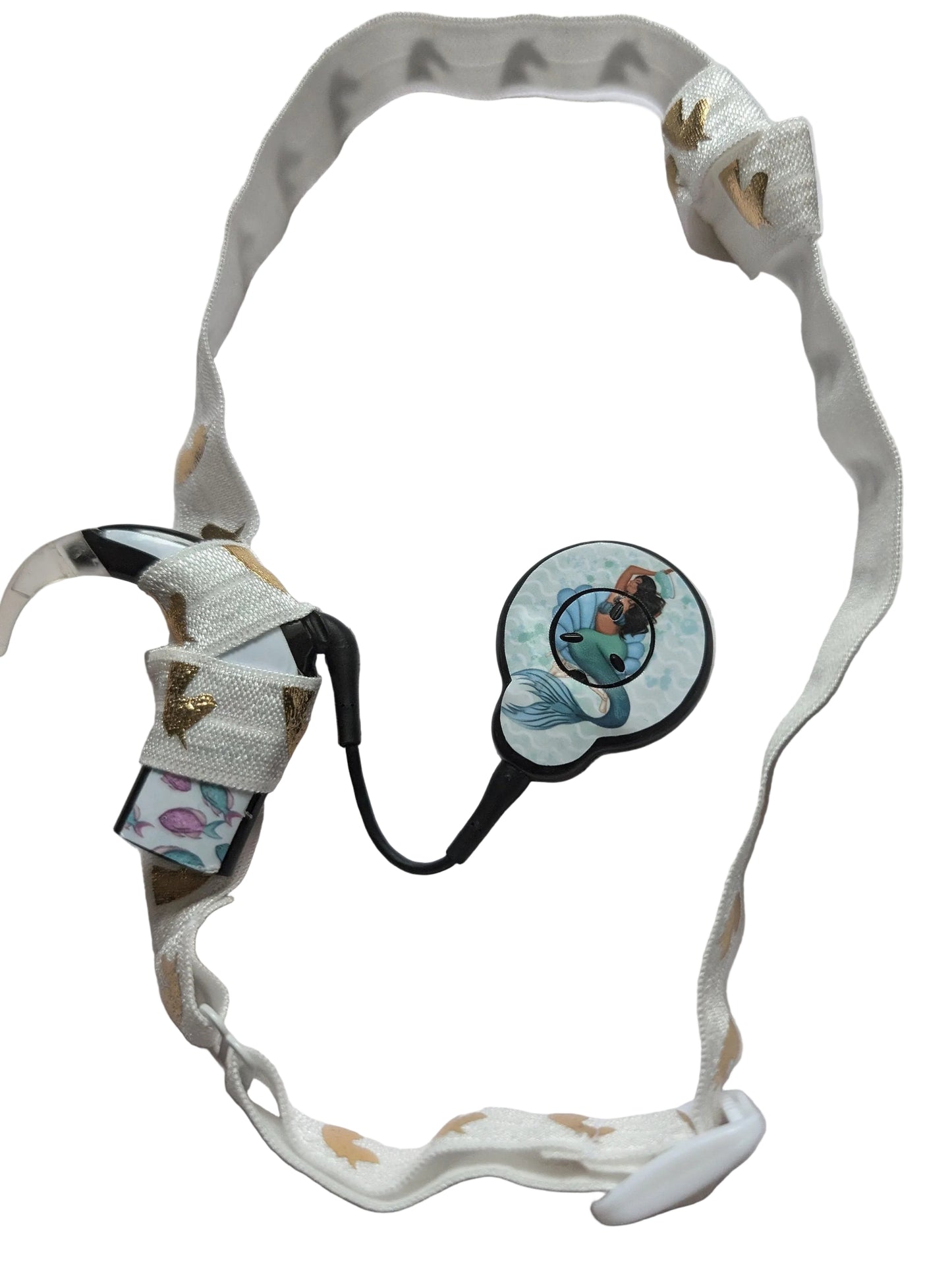 Bandeau réglable  pour le maintien des implants cochléaire et prothèses auditives motif licorne