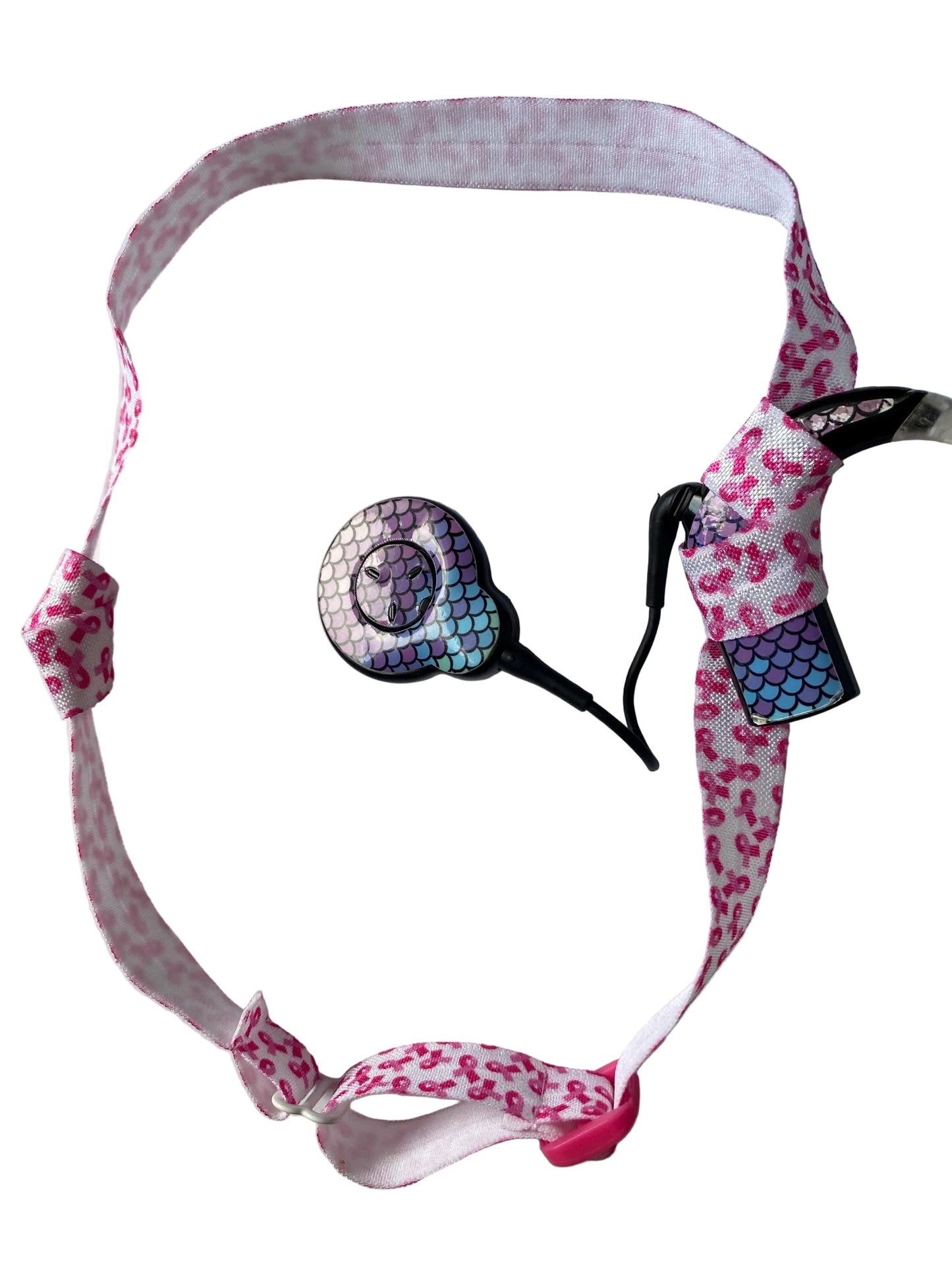 Bandeau ajustable pour implant cochleaire et aide auditive Octobre rose