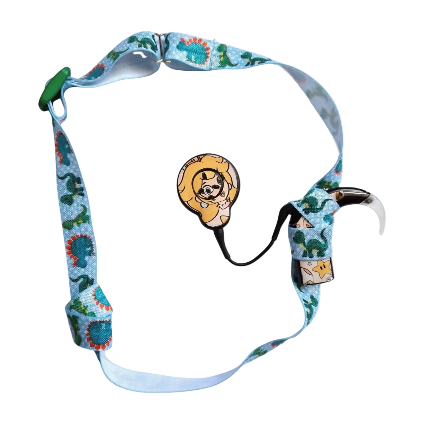 Bandeau ajustable  pour implant cochléaire et prothèses pour enfants et bébés motif Dino
