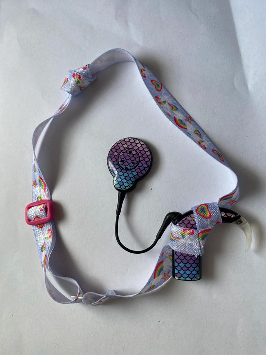 bandeau ajustable pour implant cochleaire et aide auditive motif licorne