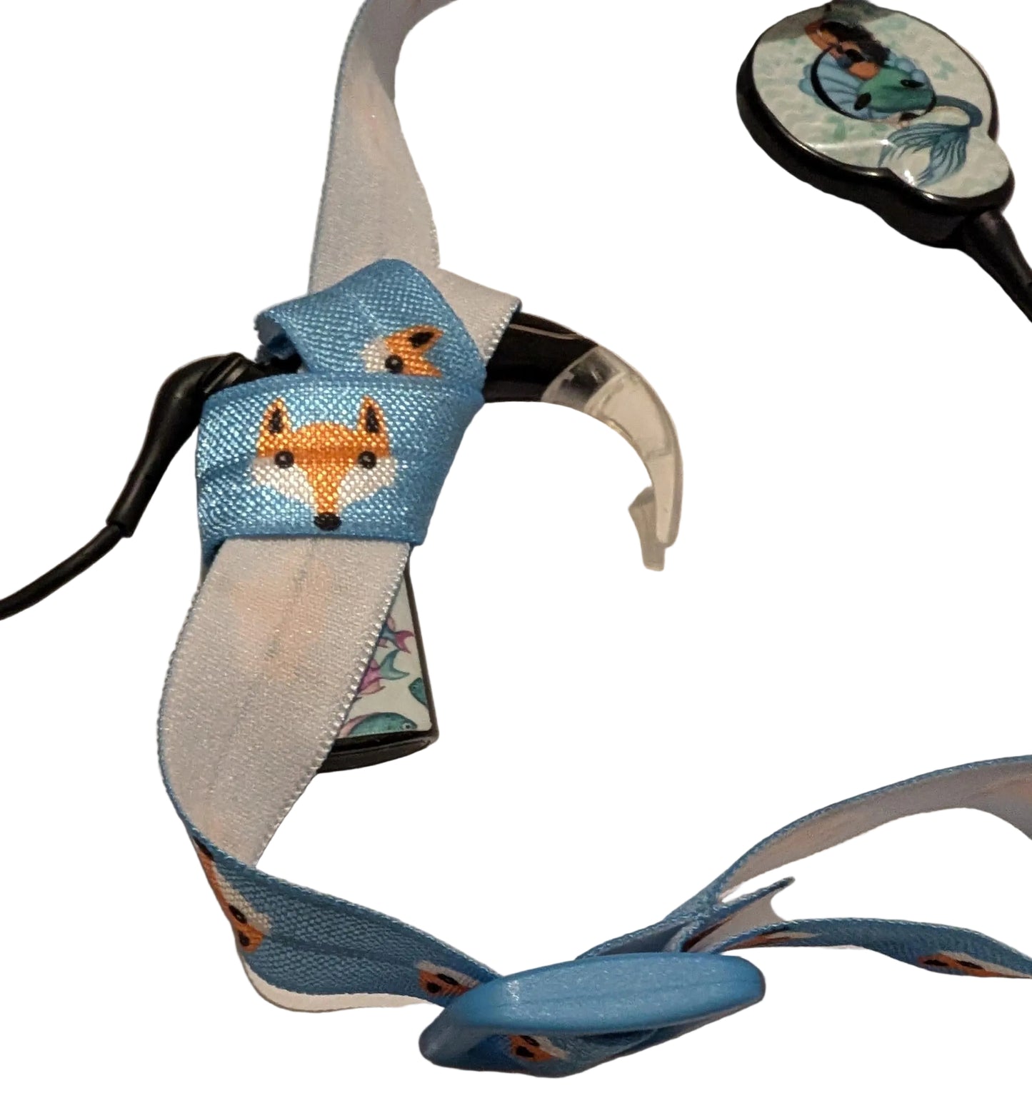 Bandeau ajustable pour implant cochleaire et aides auditives motif renard
