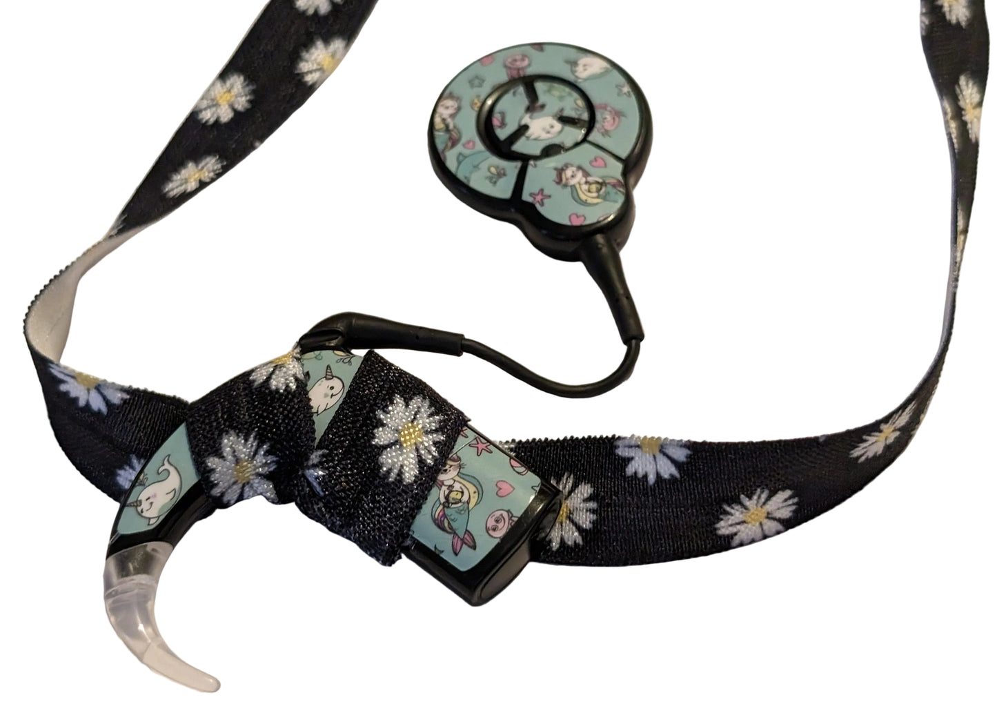 Bandeau maintien pour implant et prothèses auditives motif fleurs taille reglable