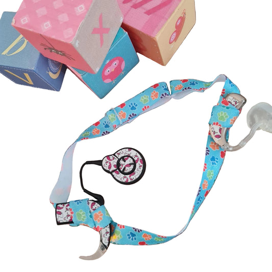 Bandeau de maintien pour implant cochleaire et protheses auditive motif pattes bleues