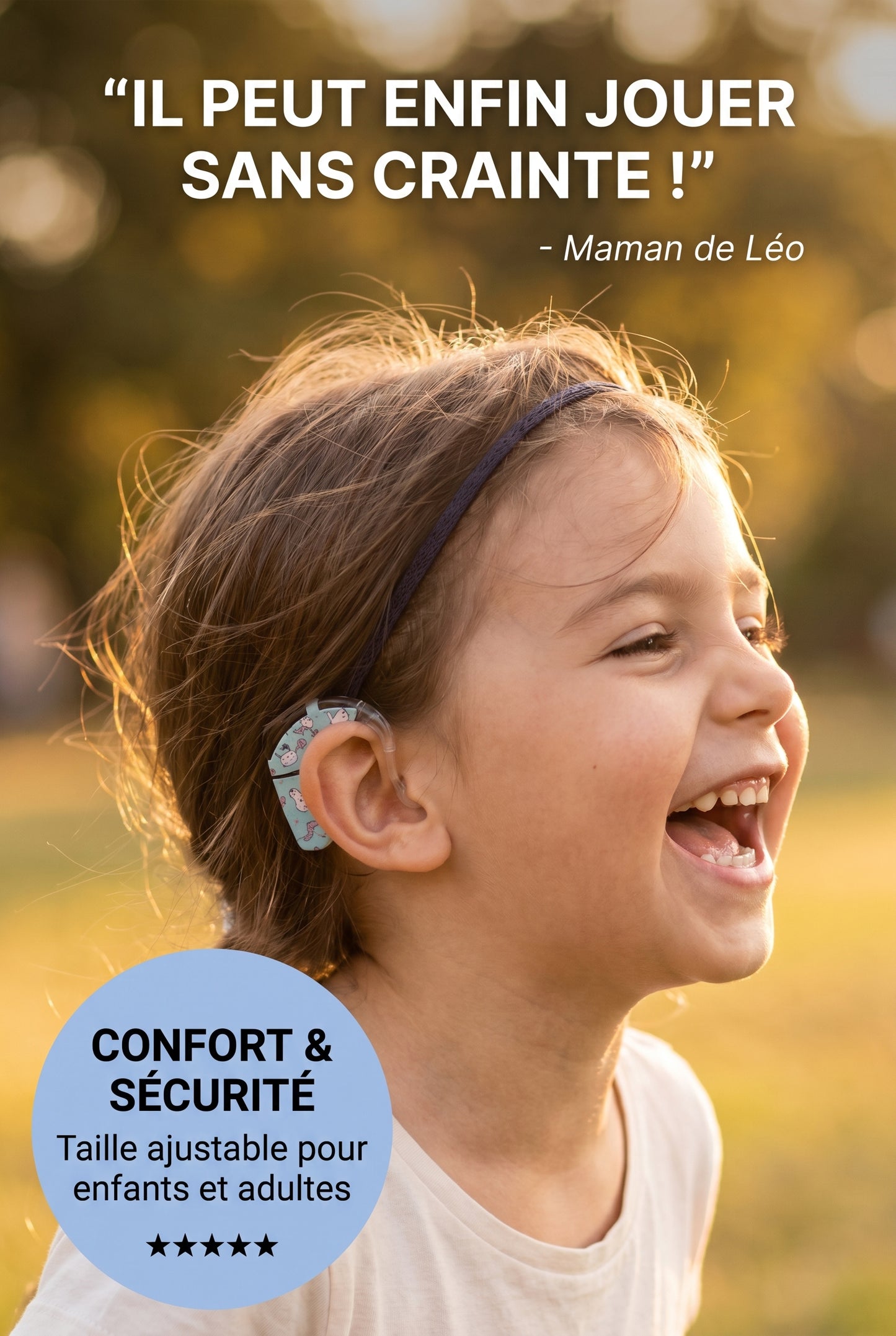 Bandeau de maintien fin pour implants cochléaires et prothèses auditives