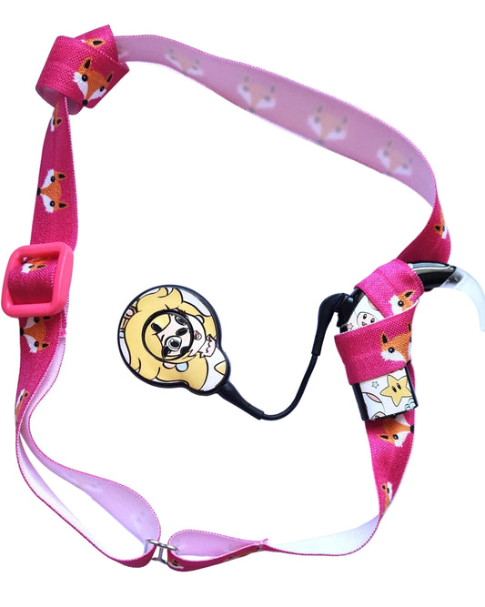 Bandeau ajustable pour implant cochléaire et prothèses auditives motif Renard rose