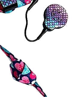 Bandeau ajustable pour implant cochleaire et aide auditive motif coeurs