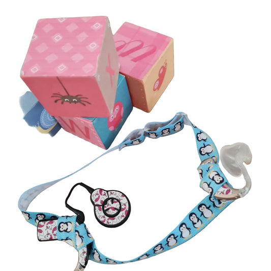 Bandeau ajustable pour implant et prothèses pour bebe et jeunes enfants motifs pingouins
