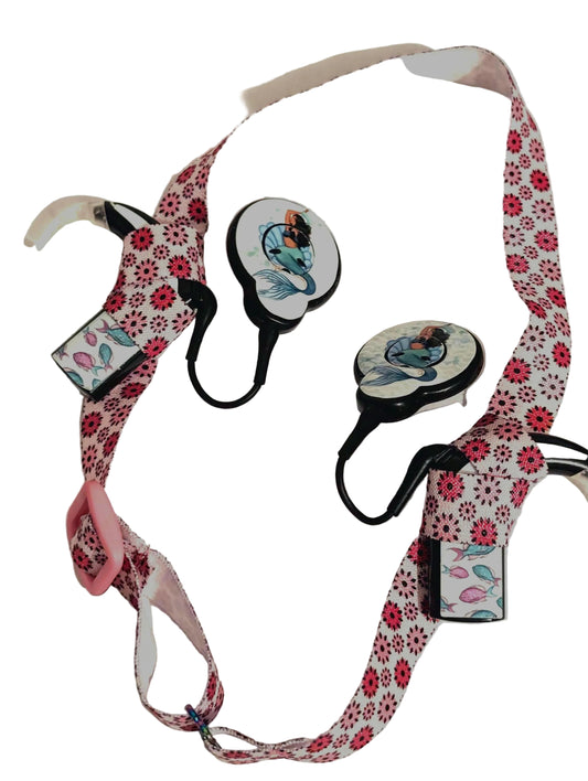 Bandeau pour implant cochleaire et prothese auditive taille reglable fleur rose