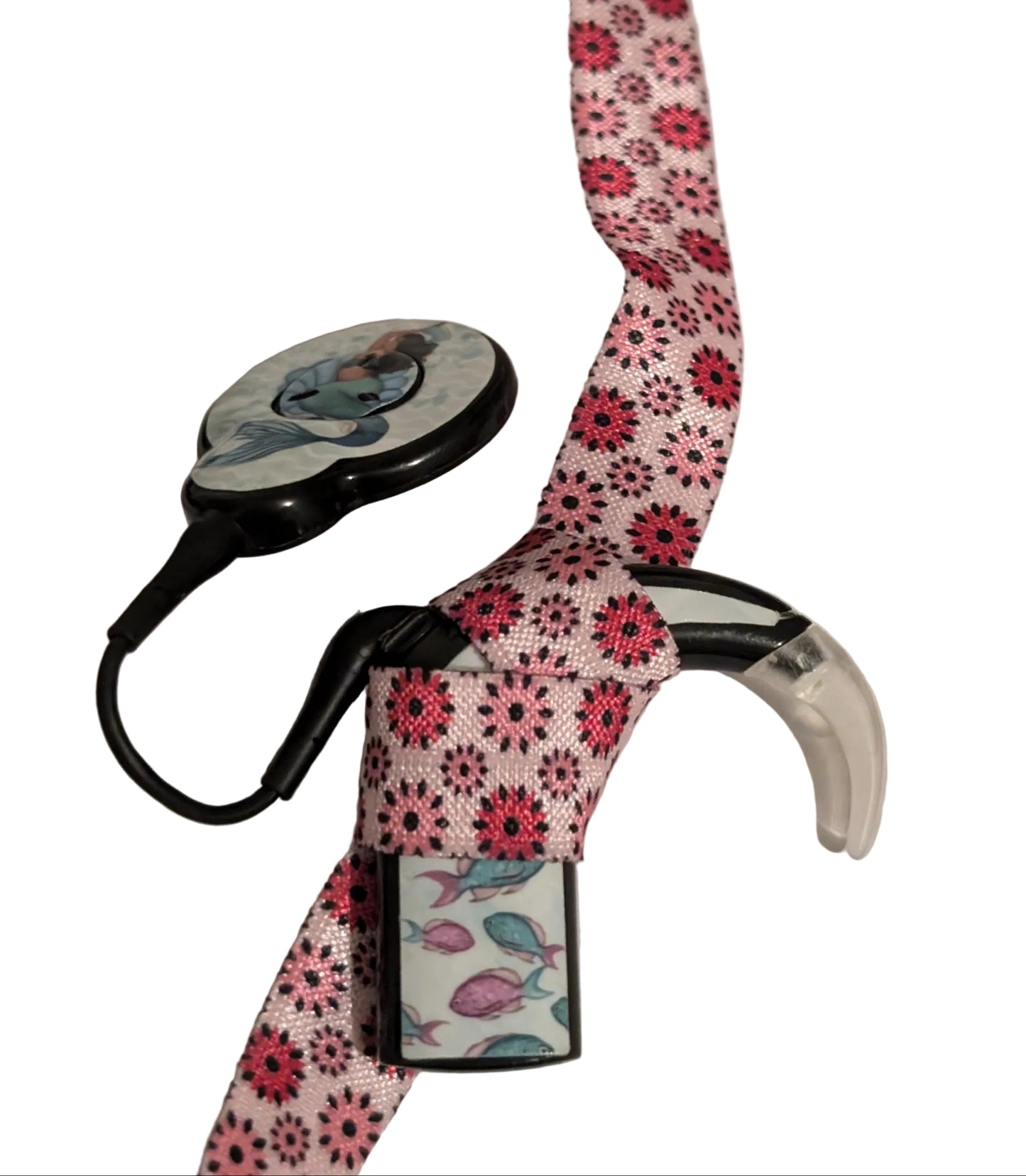 Bandeau pour implant cochleaire et prothese auditive taille reglable fleur rose