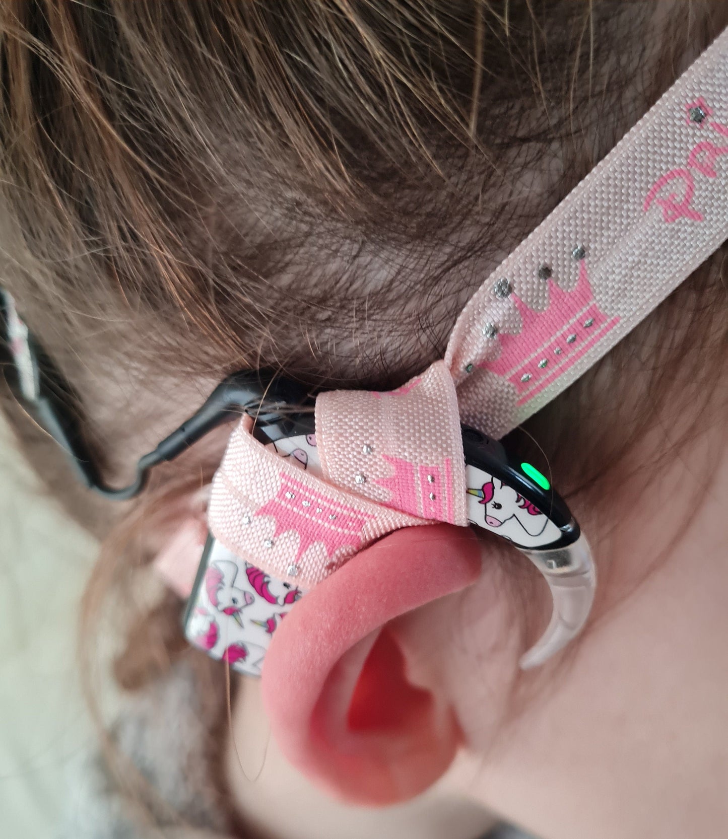 Bandeau reglable pour implant cochléaire et prothèse auditive motif princesse