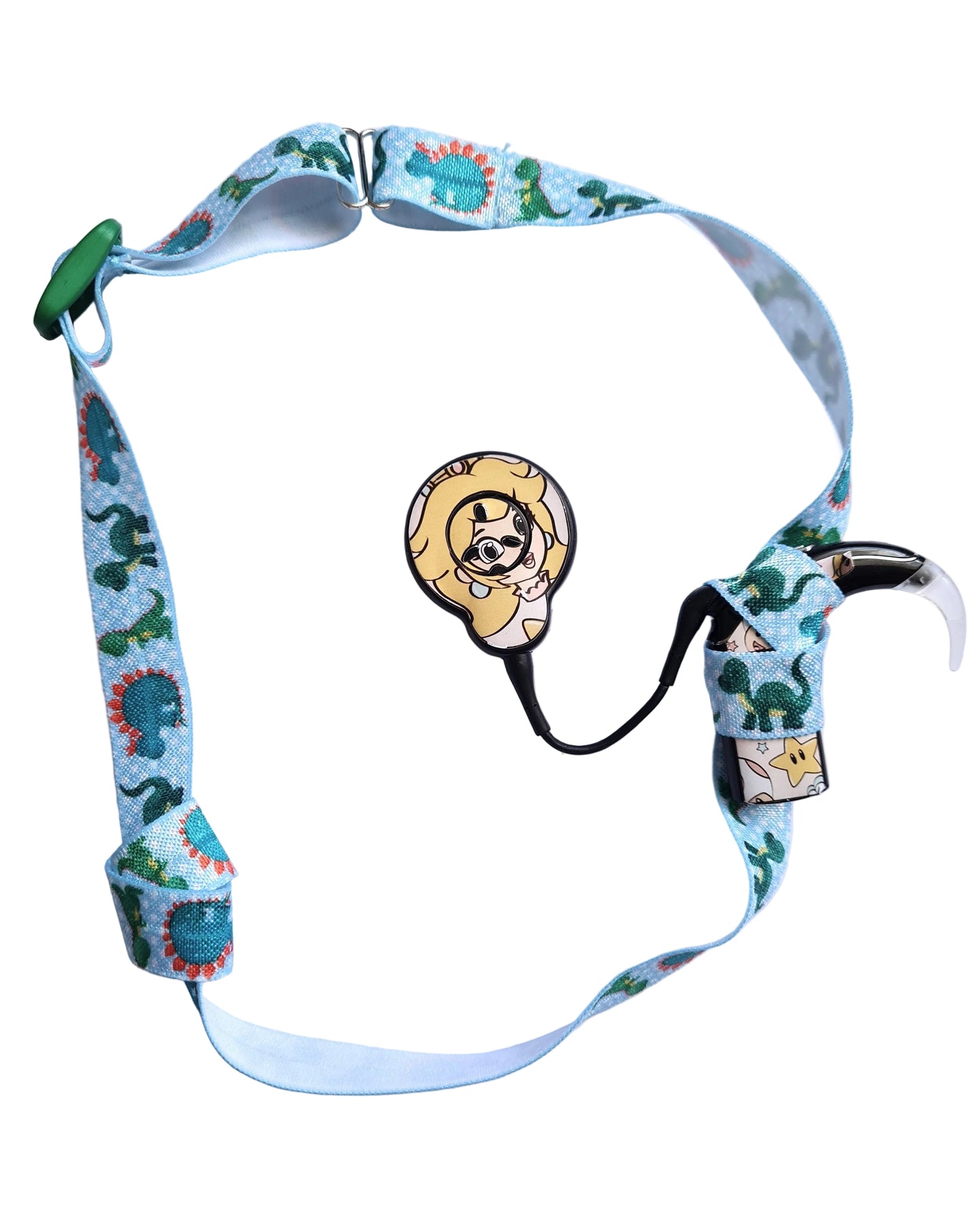 Bandeau ajustable  pour implant cochléaire et prothèses pour enfants et bébés motif Dino