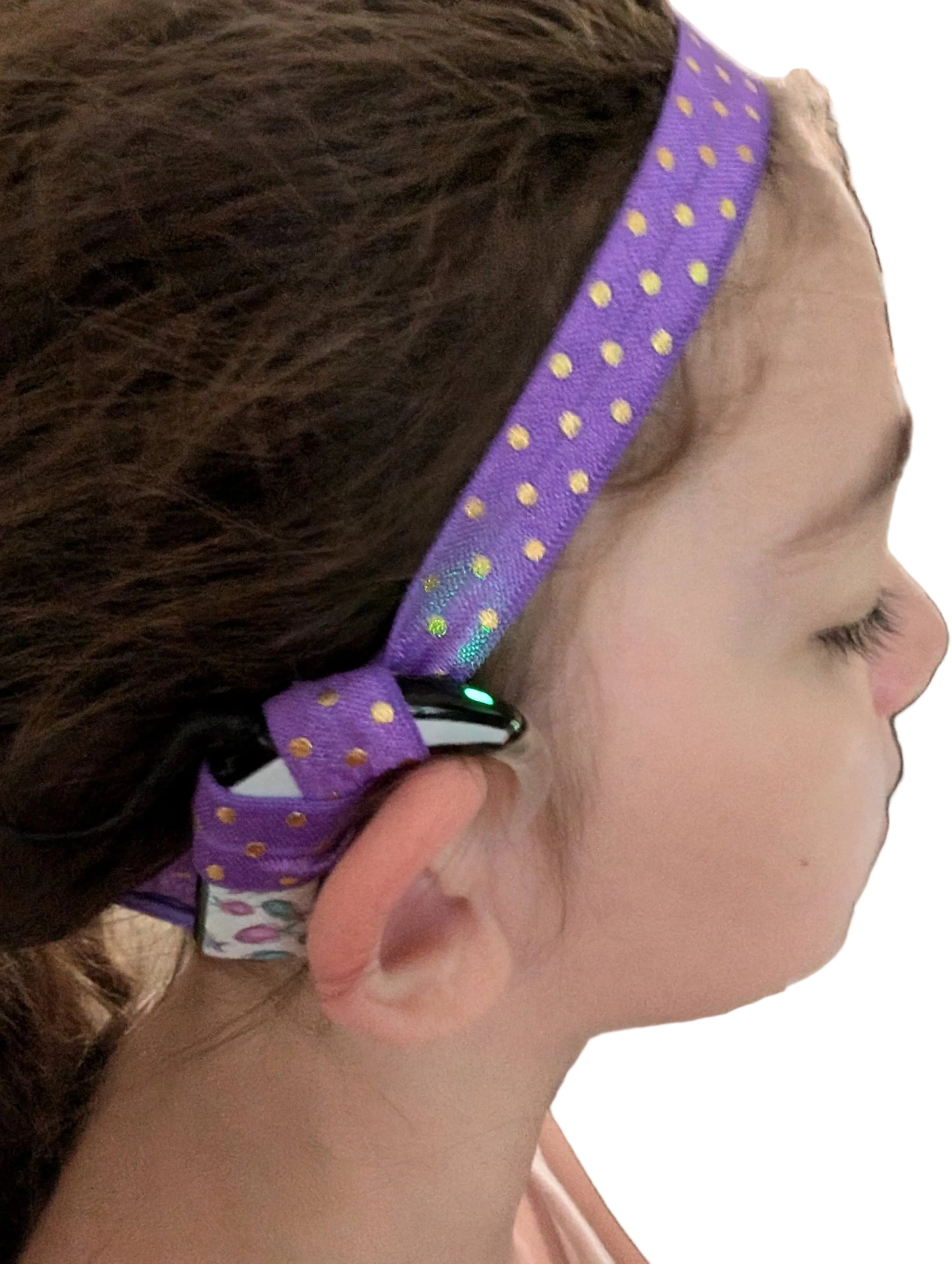 bandeau réglable  pour implant cochléaire et prothèses motifs pois