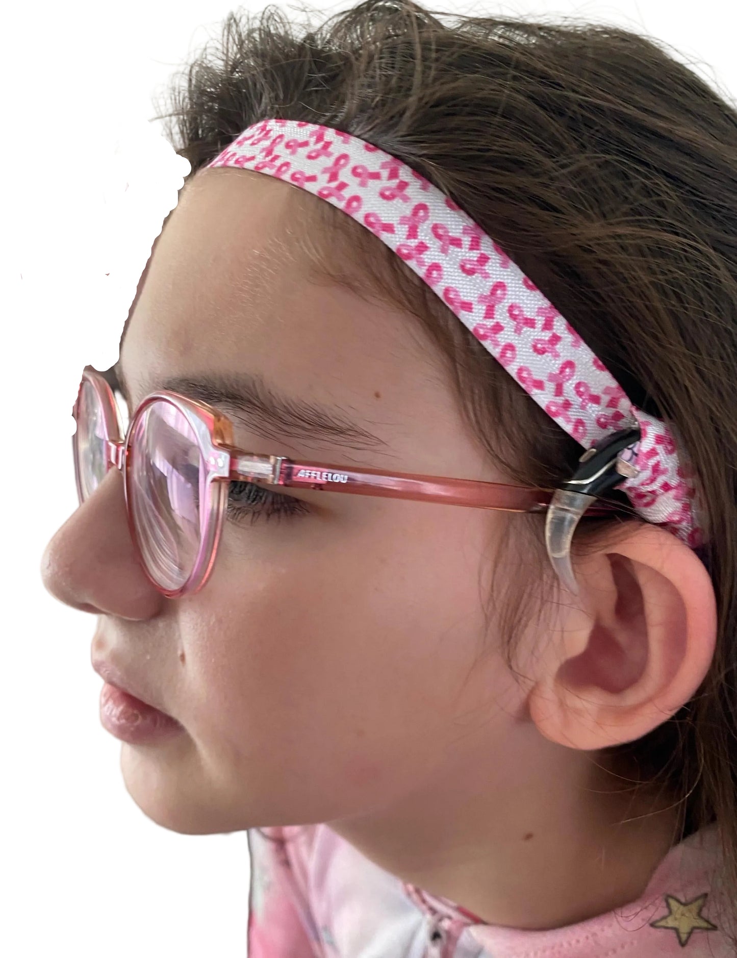 Bandeau ajustable pour implant cochleaire et aide auditive Octobre rose