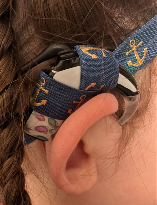 Bandeau réglable  pour les implants cochléaires et prothèses auditives motif encre