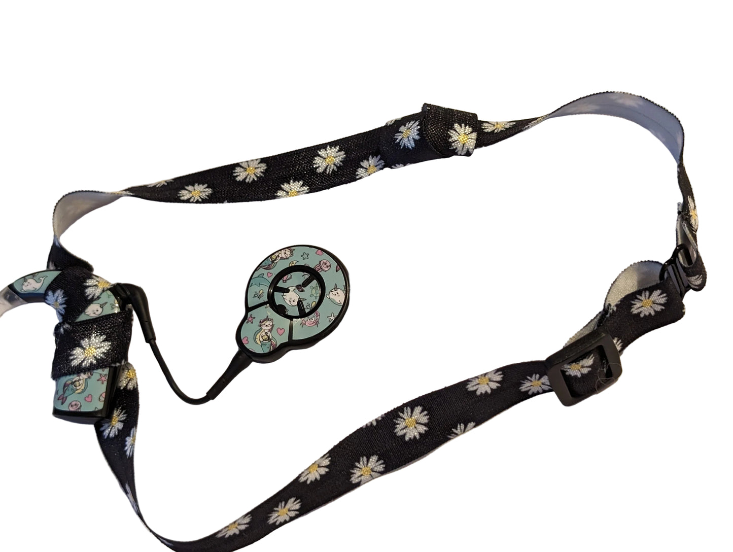 Bandeau ajustable pour implant cochleaire et aide auditive motif fleur