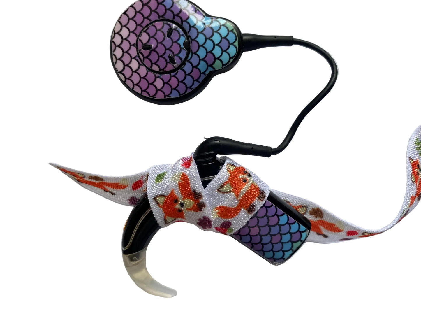 Bandeau ajustable pour implant cochleaire et prothese auditive motif renard
